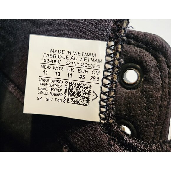 Size 11 - Converse Chuck Taylor All Star Waterproof High Top Leather All Black - Picture 10 of 12